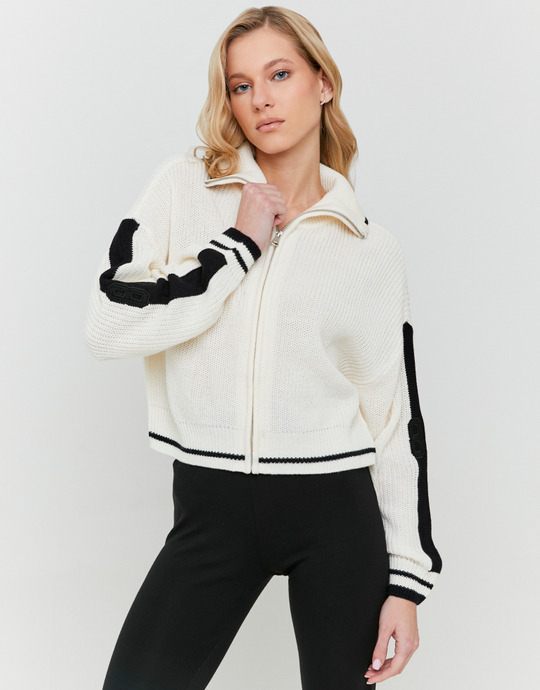 Cropped Zip-Up Cardigan with Embroidered Detail | TALLY WEiJL