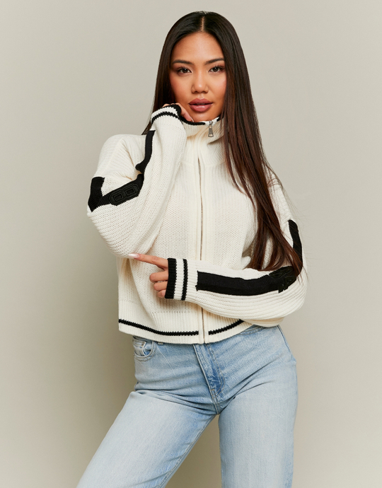 Cropped Zip-Up Cardigan with Embroidered Detail | TALLY WEiJL