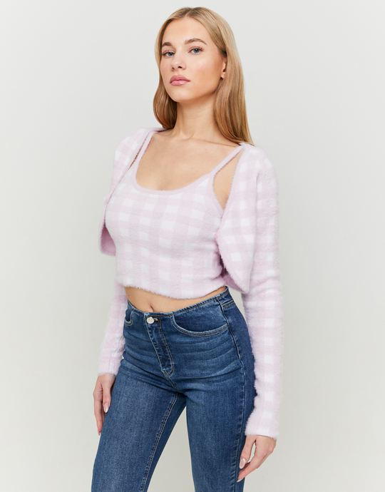 Pink Vichy Fluffy Cardigan | TALLY WEiJL