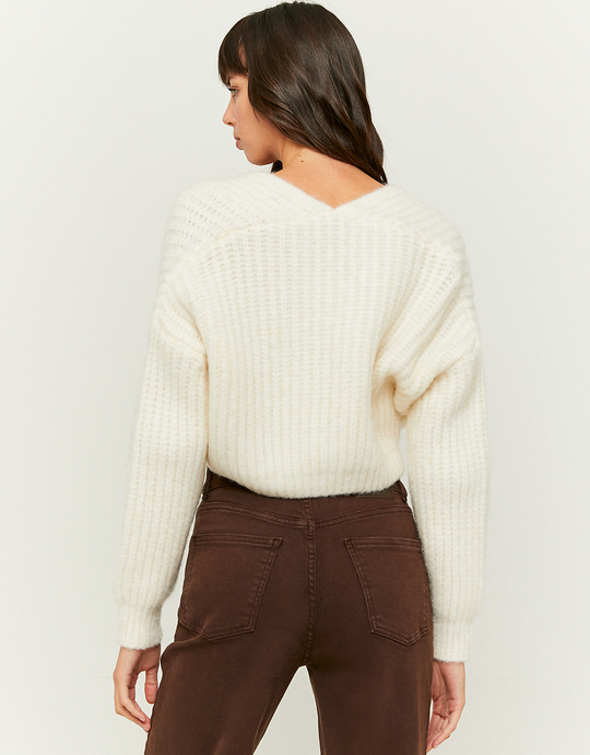 Biały krótki kardigan z dekoltem w serek | TALLY WEiJL