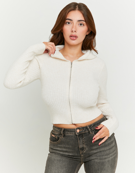 Beige Zip Up Cardigan with Hood | TALLY WEiJL