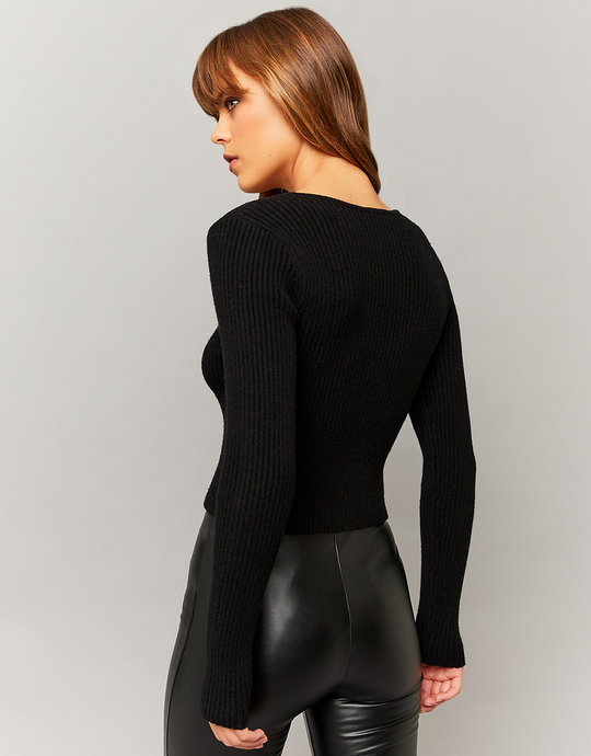 Czarny top z dzianiny z guzikami | TALLY WEiJL