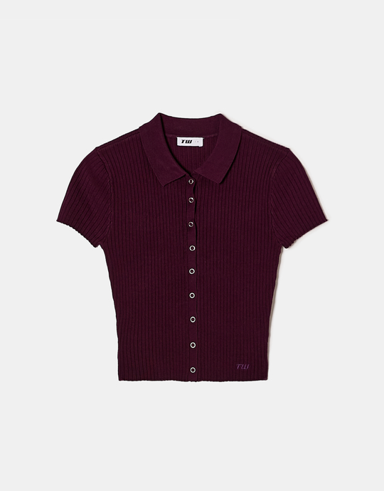 Purple Knitted Polo Neck Cardigan | TALLY WEiJL