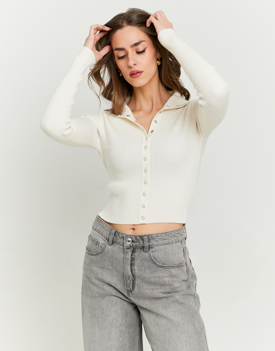 Cardigan Bianco in Maglia con Bottoni | TALLY WEiJL