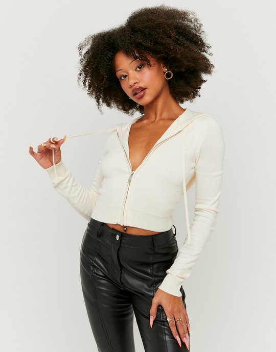 Cardigan Beige Zippé à Capuche en Maille | TALLY WEiJL