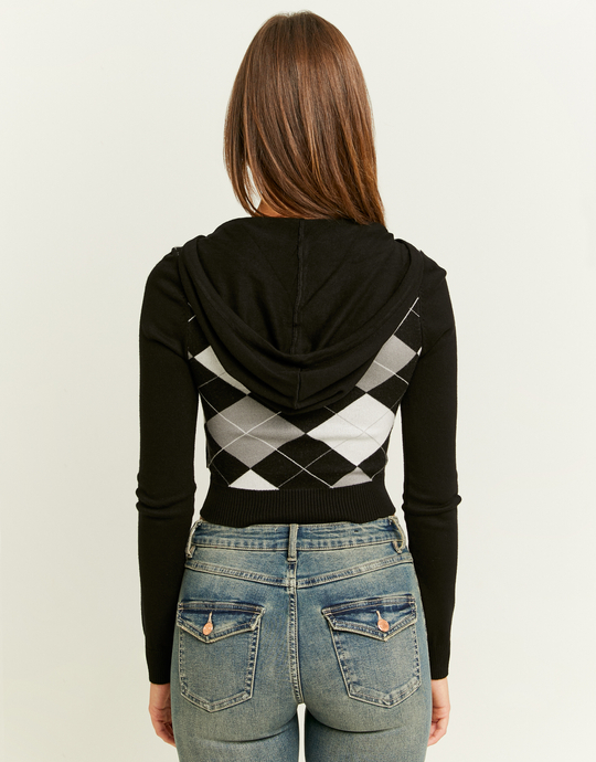 Karierter Strick-Cardigan mit Kapuze und Reißverschluss | TALLY WEiJL