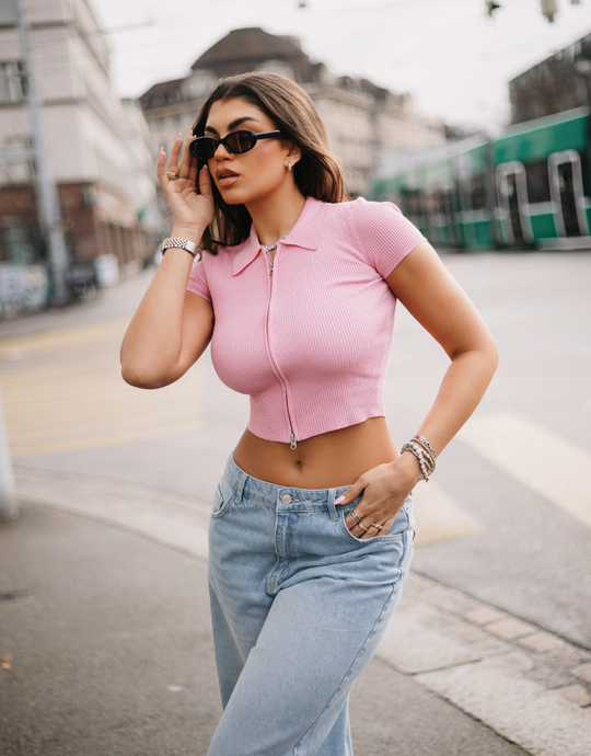 Pinker Cardigan mit Polo-Kragen | TALLY WEiJL