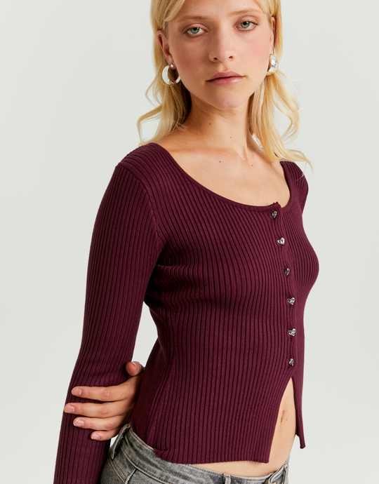 Burgundy  Knitted Cardigan | TALLY WEiJL
