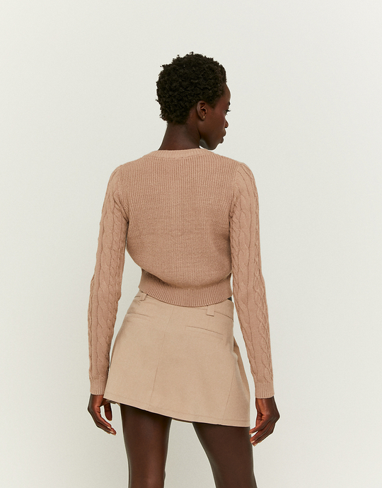 Beige Buttoned Cable knit Cardigan | TALLY WEiJL