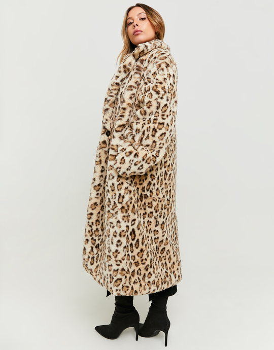 Leo Print Faux Fur Long Coat | TALLY WEiJL
