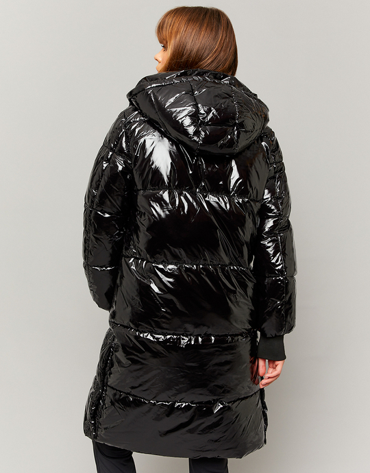 Black Long Padded Winter Jacket Shiny Vinyl Effect | TALLY WEiJL