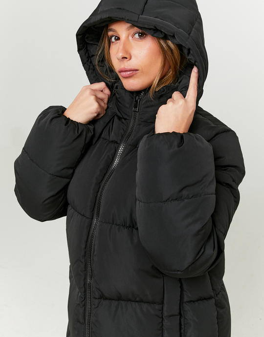 Piumino Lungo Nero con Cappuccio | TALLY WEiJL