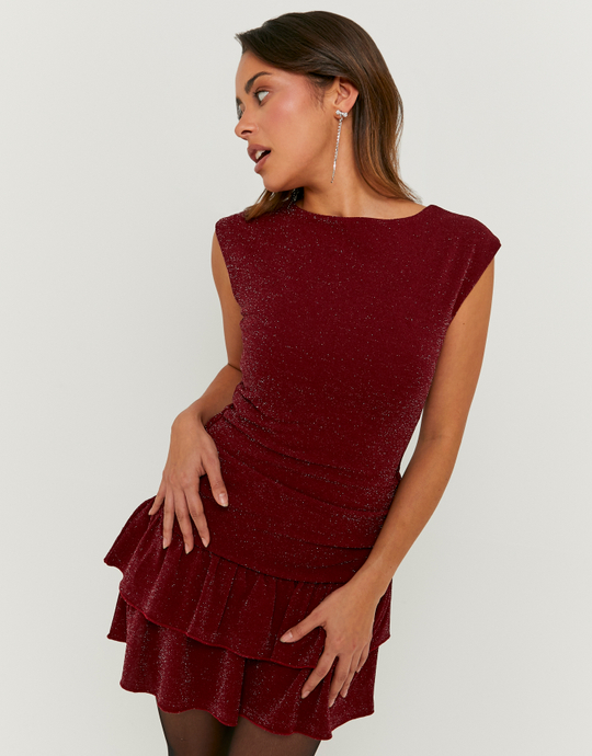 Burgundy Lurex Dress with Ruffles | TALLY WEiJL