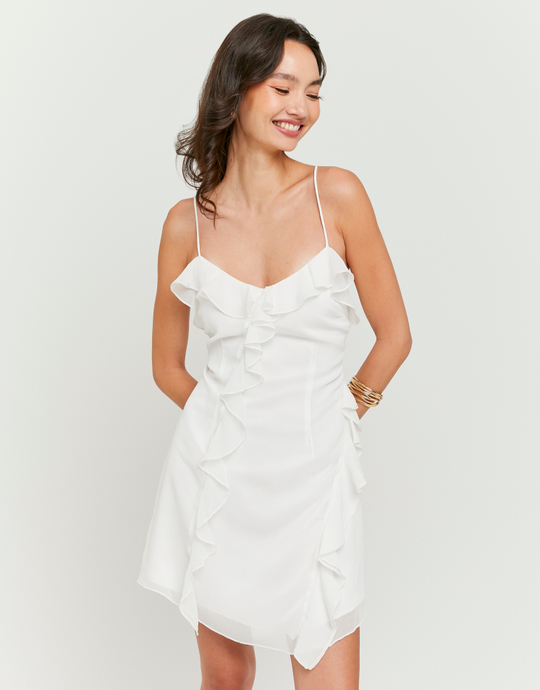 Weisses Mesh Mini Kleid mit Rüschen | TALLY WEiJL