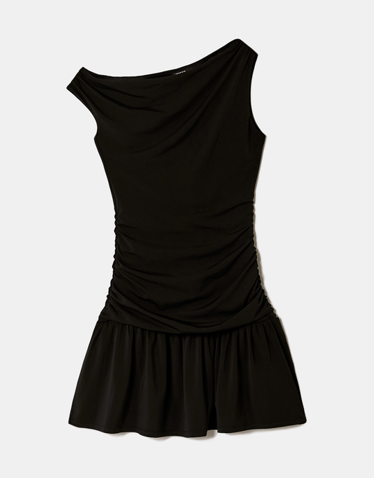 Vestito mini nero asimmetrico arricciato | TALLY WEiJL