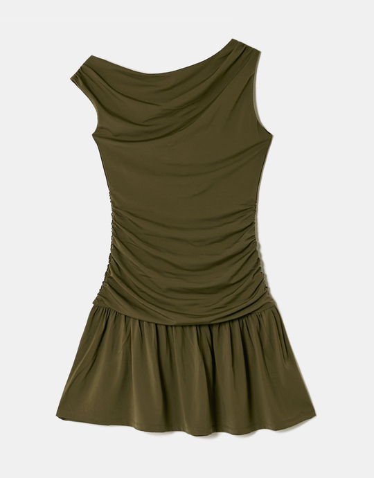 Vestito mini verde asimmetrico arricciato | TALLY WEiJL