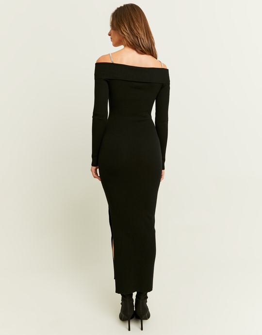 Robe Longue Noire avec Bretelles en Strass | TALLY WEiJL