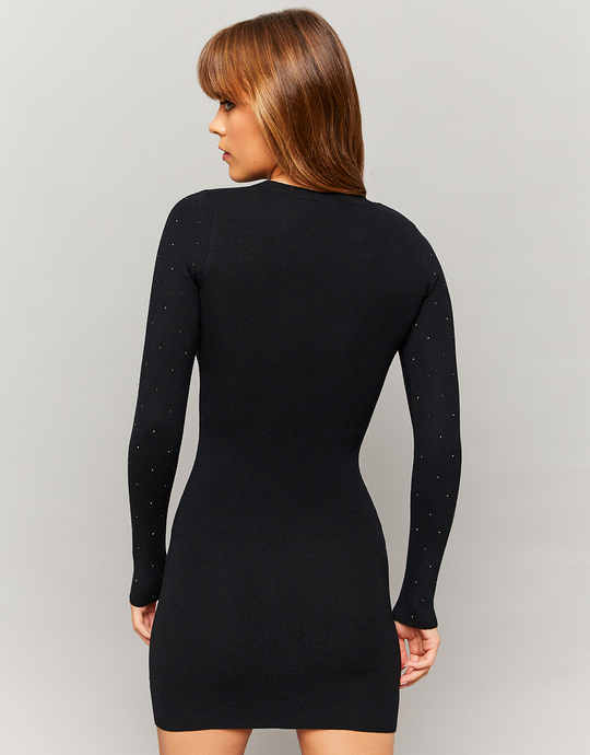 Black Knit Mini Dress with Rhinestone | TALLY WEiJL