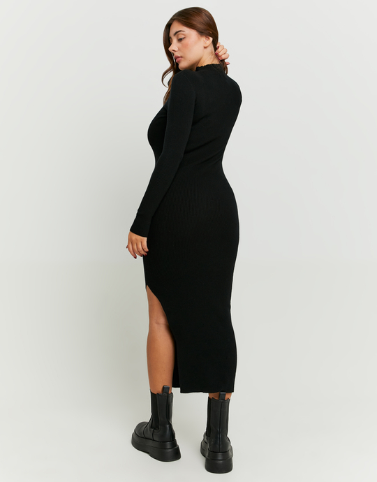 Black Maxi Knitted Dress with Slit | TALLY WEiJL
