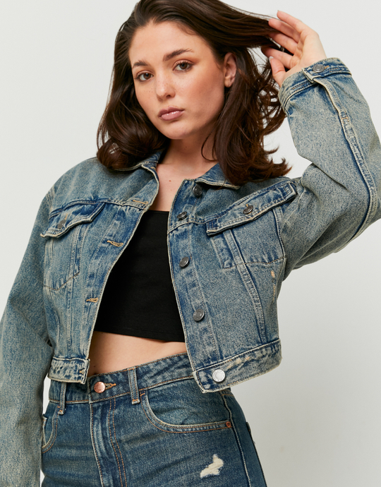 Blue Cropped Denim Jacket | TALLY WEiJL
