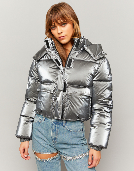 Silver Cropped Padded Jacket | TALLY WEiJL