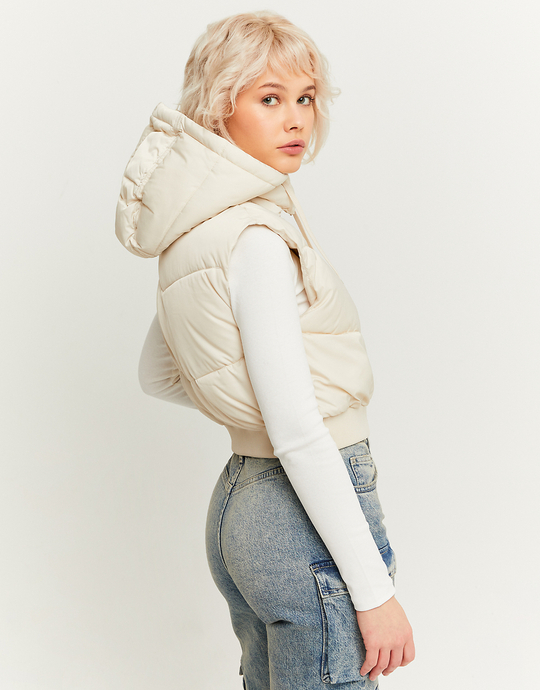 Doudoune Courte Sans Manches Beige avec Capuche Amovible | TALLY WEiJL