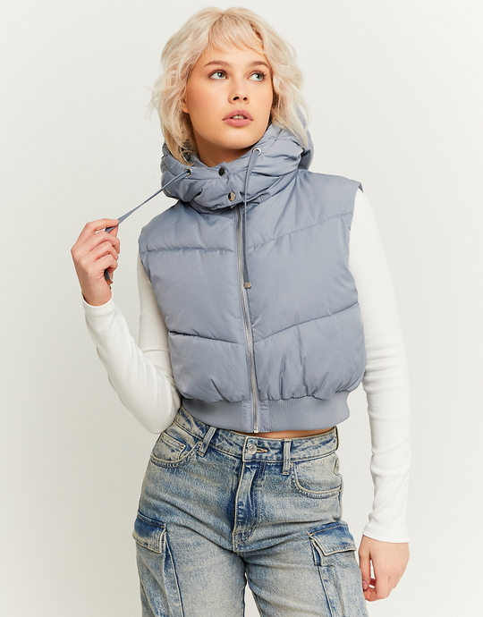 Grey Cropped Padded Vest with Removable Hood | TALLY WEiJL