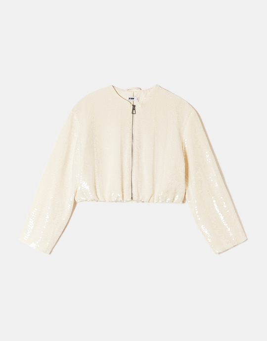 Weisse Pailletten Bomberjacke | TALLY WEiJL