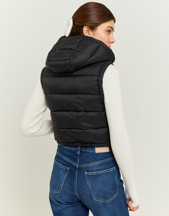 Black Cropped Padded Vest with Hood | TALLY WEiJL