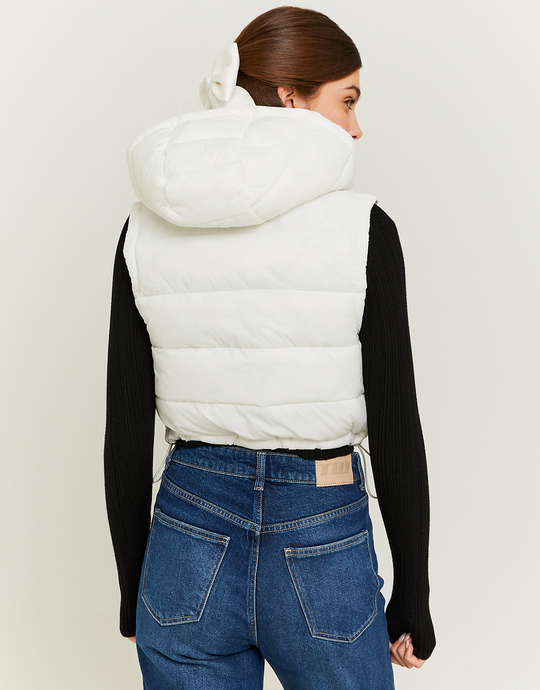 White Cropped Padded Vest with Hood | TALLY WEiJL