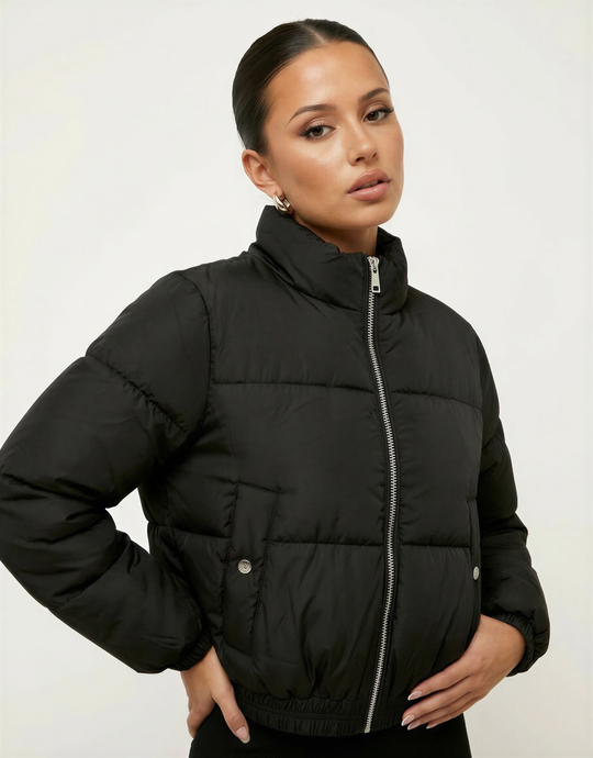 Black Cropped Puffer Jacket | TALLY WEiJL