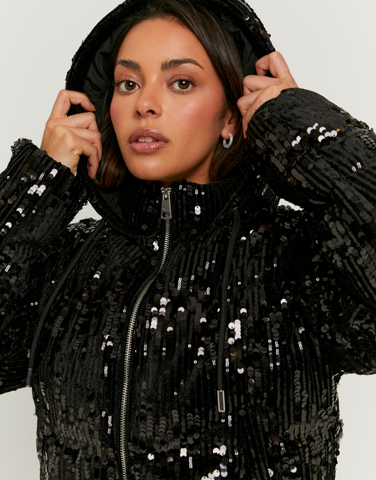 Black Sequined Padded Jacket | TALLY WEiJL