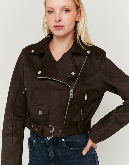Braune Suede Biker Jacke | TALLY WEiJL