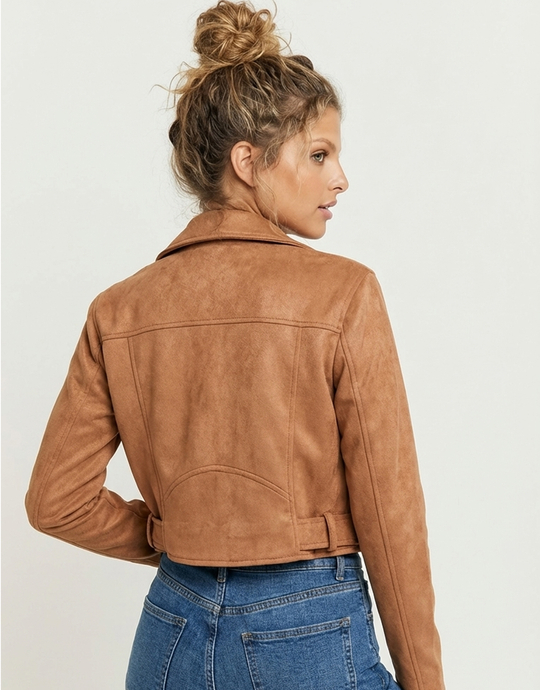 Brown Suede Biker Jacket | TALLY WEiJL