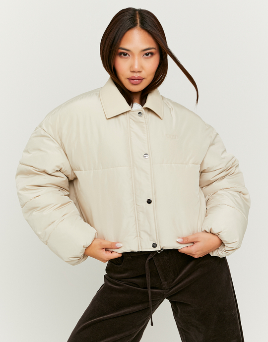 White Padded Jacket with Faux Leather Collar | TALLY WEiJL