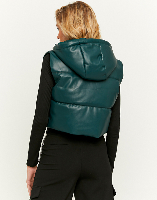 Green Hooded Sleeveless Puffer Jacket | TALLY WEiJL