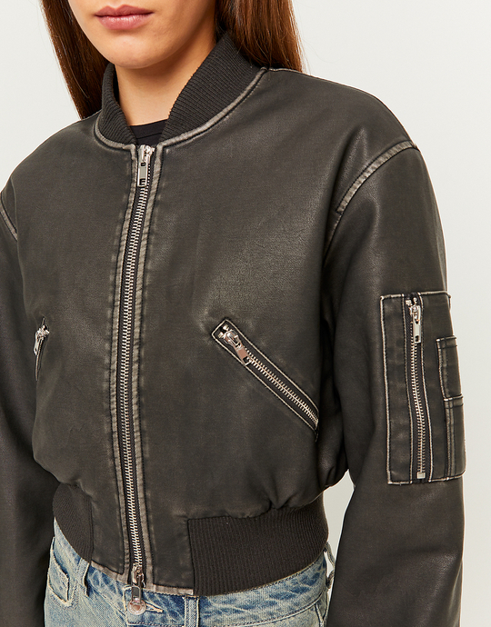 Black Faux Leather Bomber Jacket | TALLY WEiJL