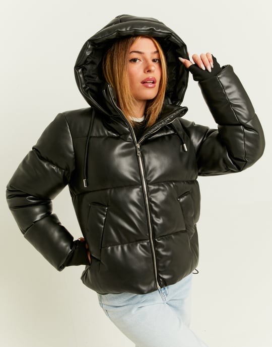 Black Fake Leather Padded Jacket | TALLY WEiJL