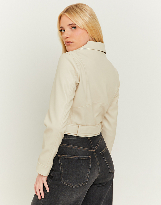 Beige Faux Leather Biker Jacket | TALLY WEiJL