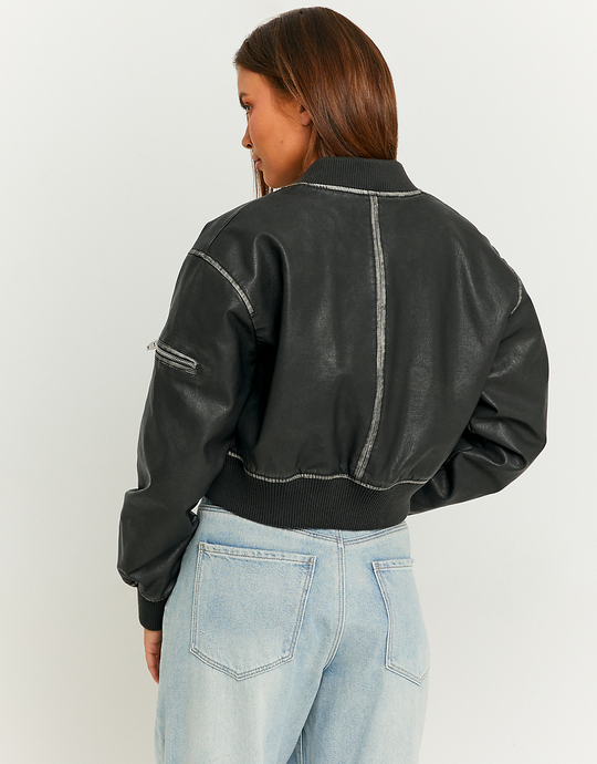 Black Fake Leather Bomber jacket | TALLY WEiJL