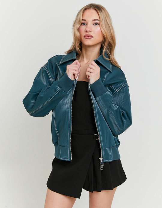 Oversize Faux Leather Bomber with Crinckle Effect | TALLY WEiJL