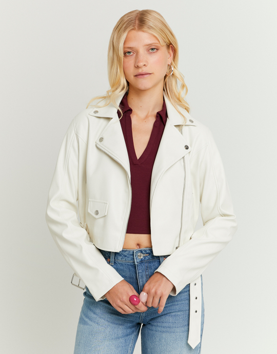 White Faux Leather Biker Jacket | TALLY WEiJL