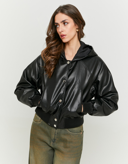 Black Faux Leather Bomber Jacket | TALLY WEiJL