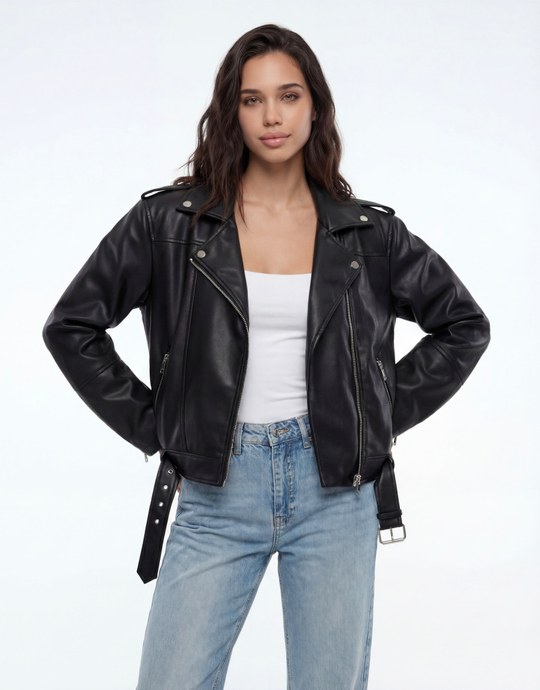 Black Faux Leather Biker Jacket | TALLY WEiJL