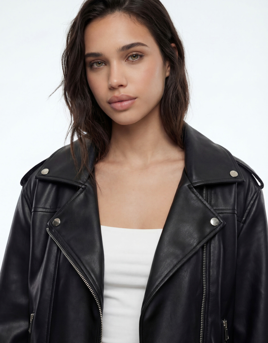 Black Faux Leather Biker Jacket | TALLY WEiJL