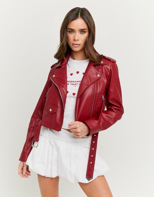 Red Faux Leather Biker Jacket | TALLY WEiJL