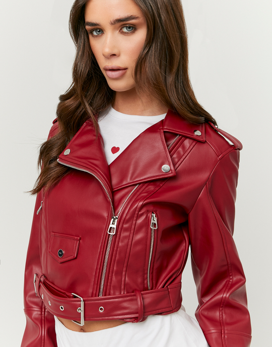 Red Faux Leather Biker Jacket | TALLY WEiJL
