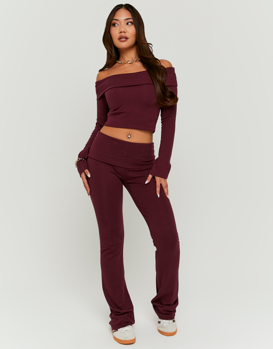 Basic Burgundy Cotton Trousers | TALLY WEiJL