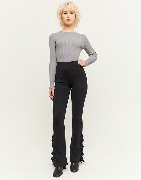 Black Ruffles Flare Leggings | TALLY WEiJL