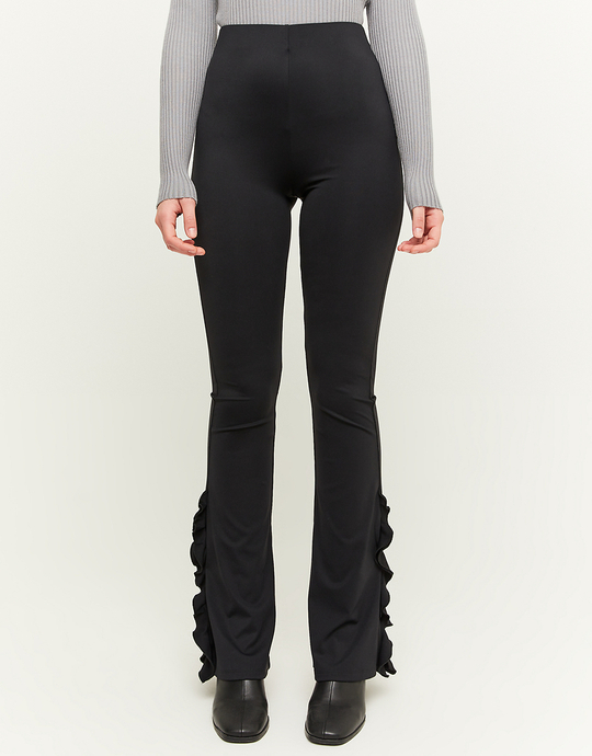 Black Ruffles Flare Leggings | TALLY WEiJL